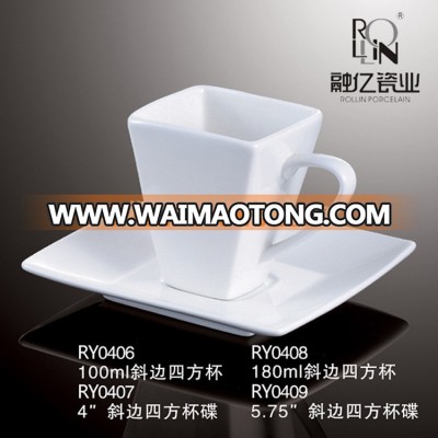 Hotel&restaurant dinnerware square white porcelain coffee cup ceramic espresso cup